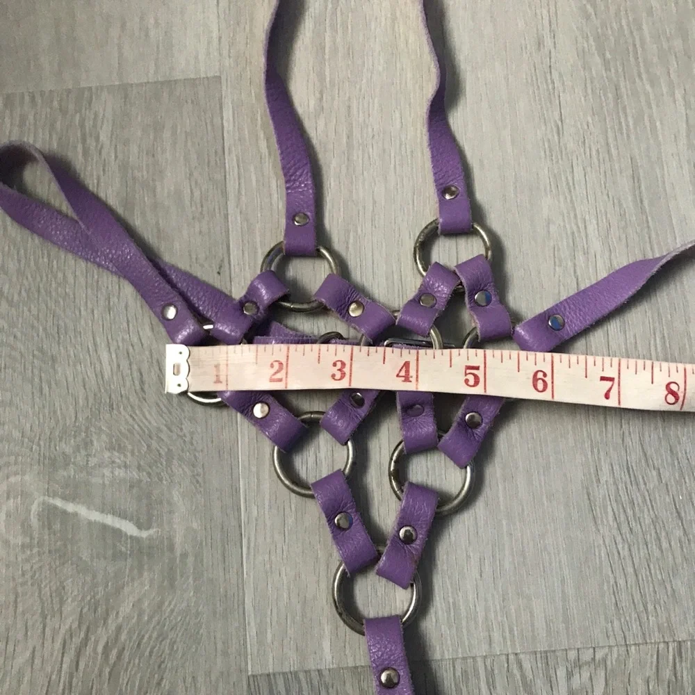 100% LEATHER PURPLE HARNESS LEATHER LINK BUCKLE WOMENS OS